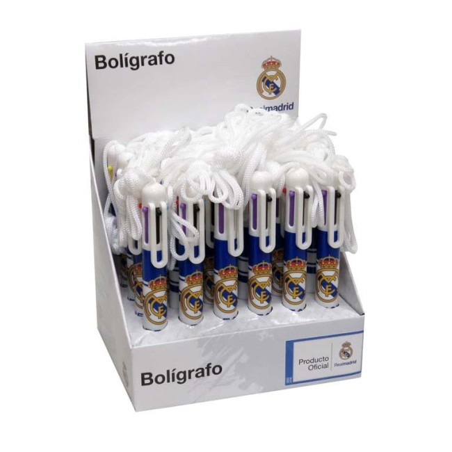 BOLÍGRAFO 6 COLORES REAL MADRID CON CUERDA