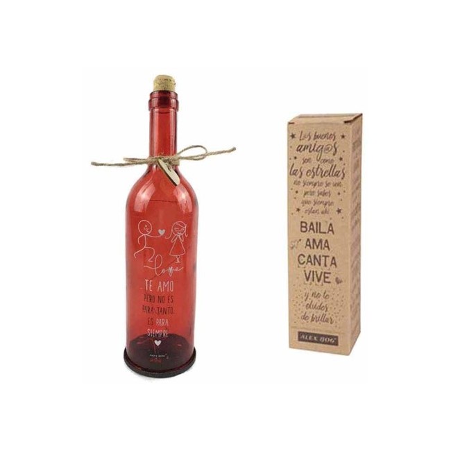 BOTELLA ROJA CON LUCES LED