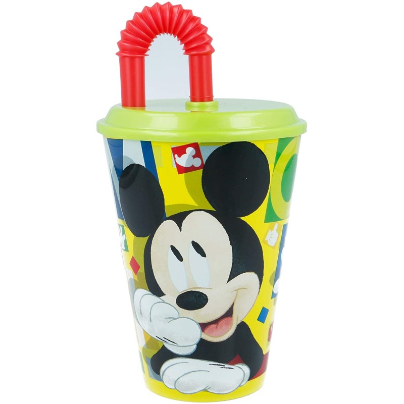 VASO CON PAJITA FLEXIBLE MICKEY 430 ML.