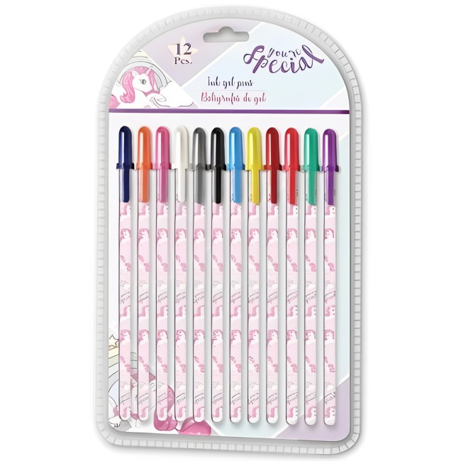 BLÍSTER 12 BOLÍGRAFOS GEL COLORES UNICORNIO