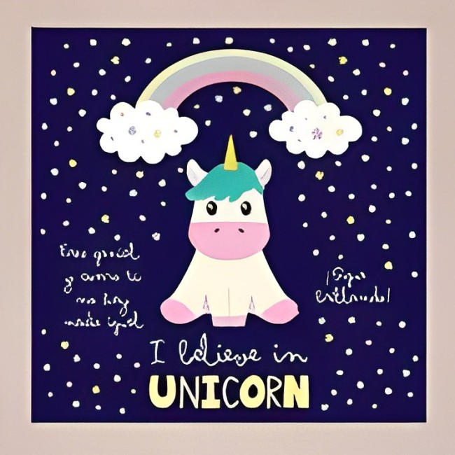 CAJA / CUADRO CON LUZ LED UNICORNIO 20x20x4 CM.