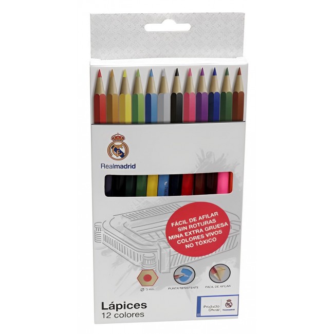 CAJA 12 LÁPICES DE COLORES REAL MADRID