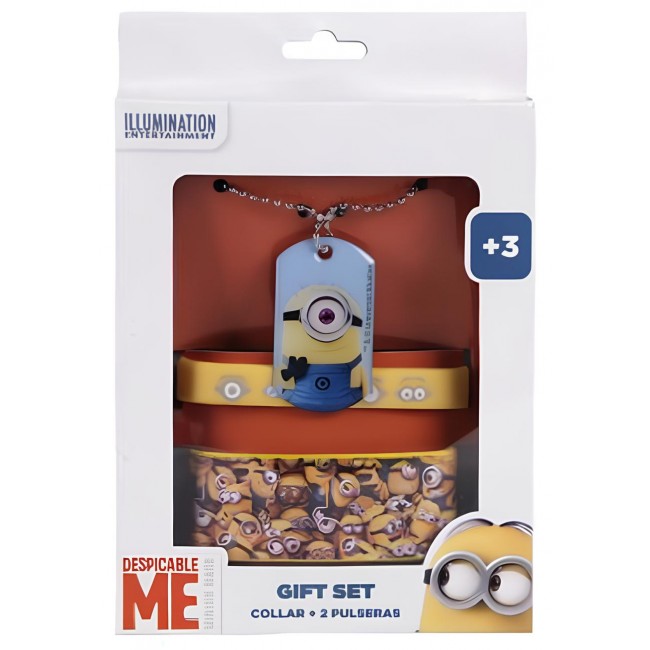SET MINIONS: MEDALLA, PULSERA SILICONA Y BRAZALETE