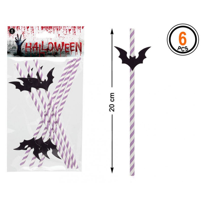 BOLSA 6 PAJITAS MURCIÉLAGO CARTÓN HALLOWEEN