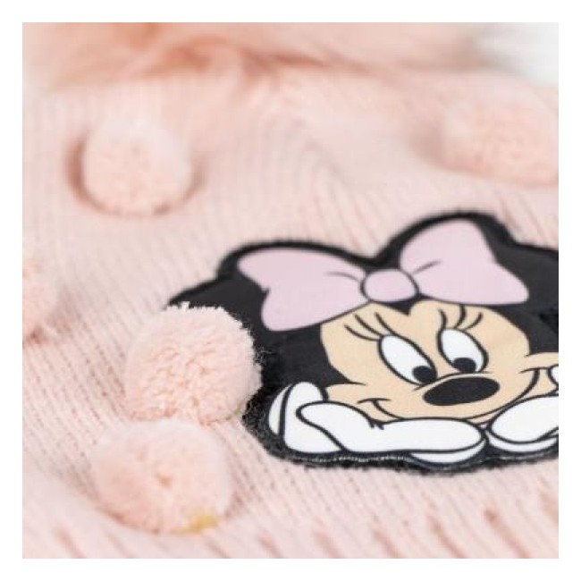 Gorro de punto rosa de Minnie Mouse con pompones para niña 2
