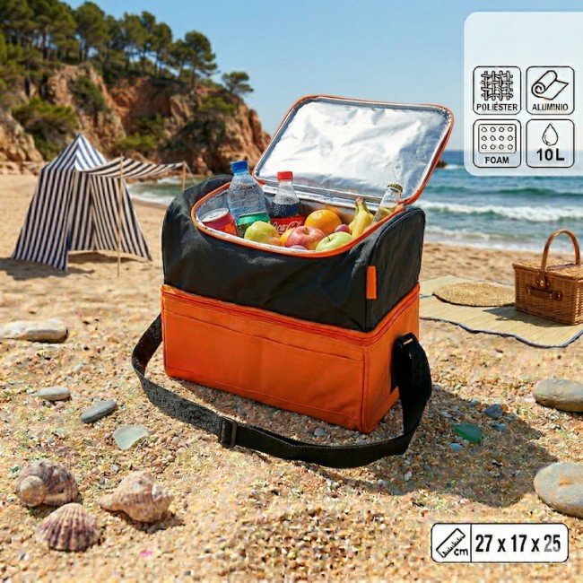 Nevera portátil 10 litros con doble compartimento, interior térmico y bandolera ajustable surtida colores 2